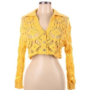 Free People yellow crop cardigan small 100% cotton